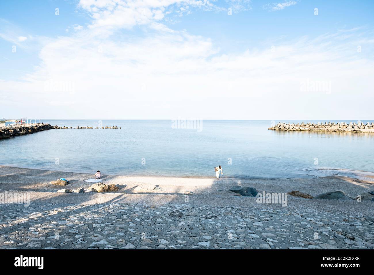 Côte de la mer Noire près d'Olimp, Constanta County, Roumanie. Banque D'Images