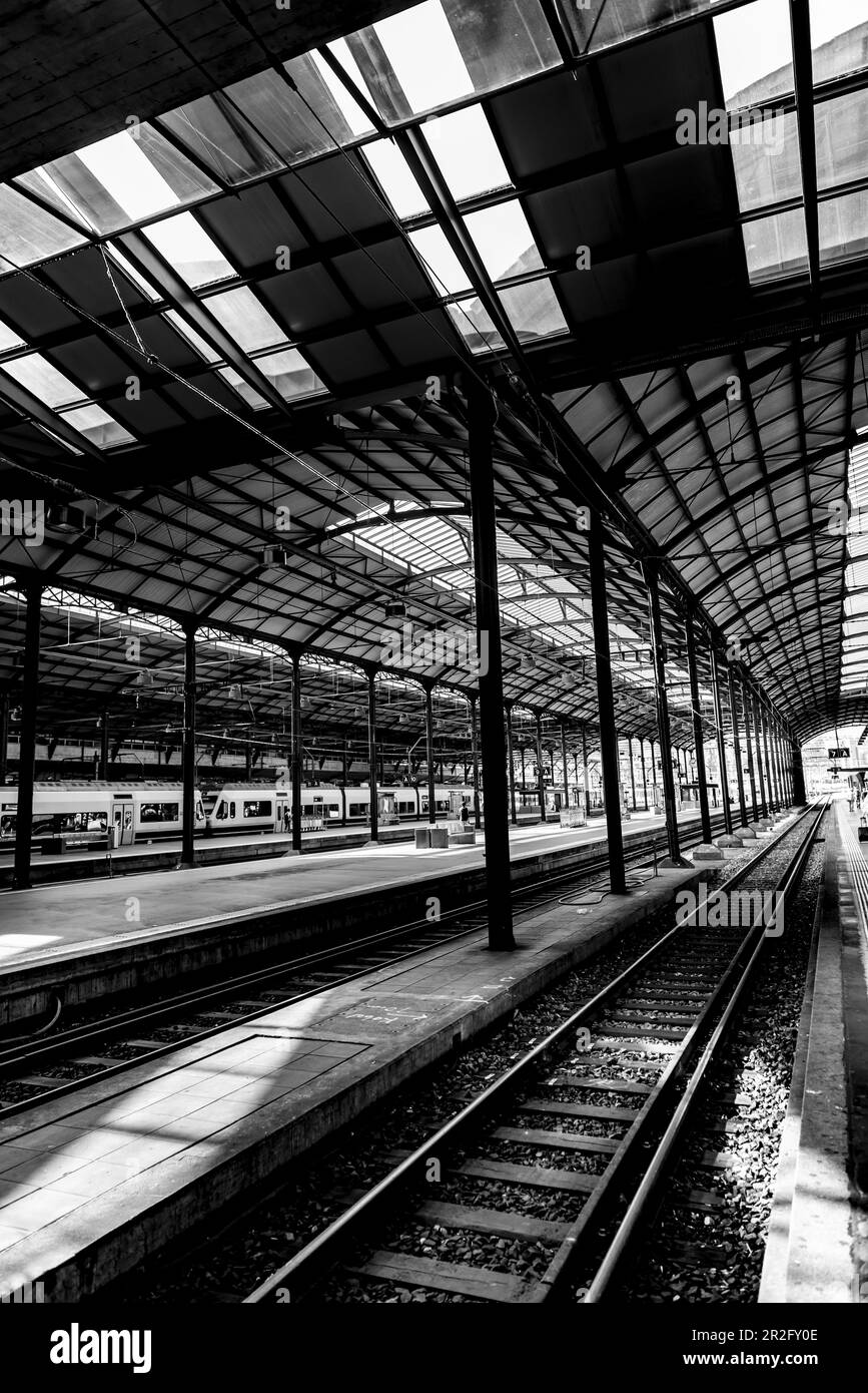 Gare de Lucerne, noir et blanc, Suisselaand Banque D'Images