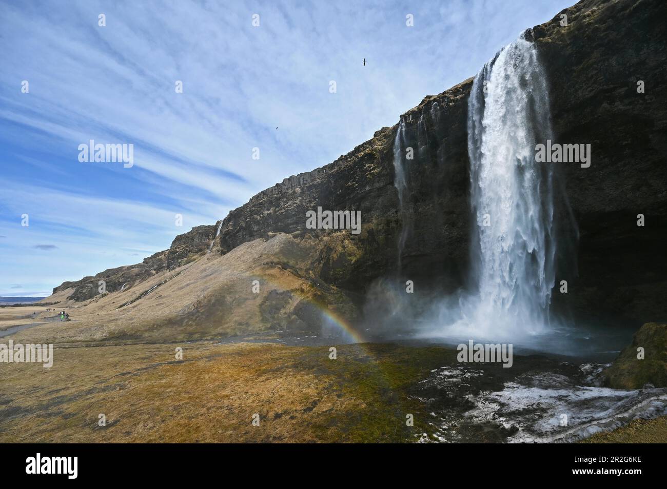 Chute d'eau Seljalandsfoss sur la côte sud de l'Islande Banque D'Images