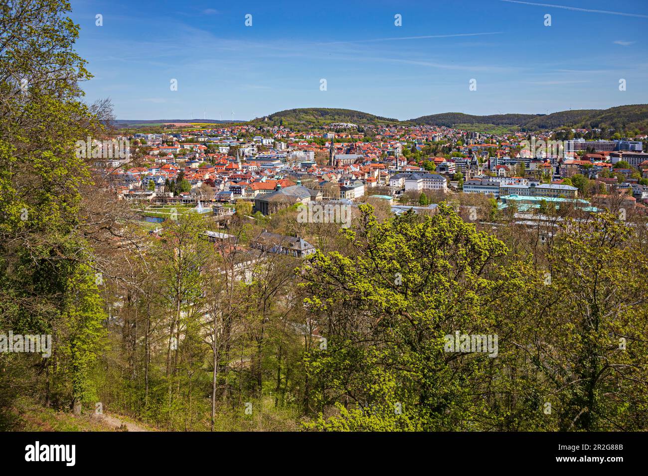 Vue sur la ville depuis la terrasse d'observation de Bad Kissingen, Bavière, Allemagne Banque D'Images