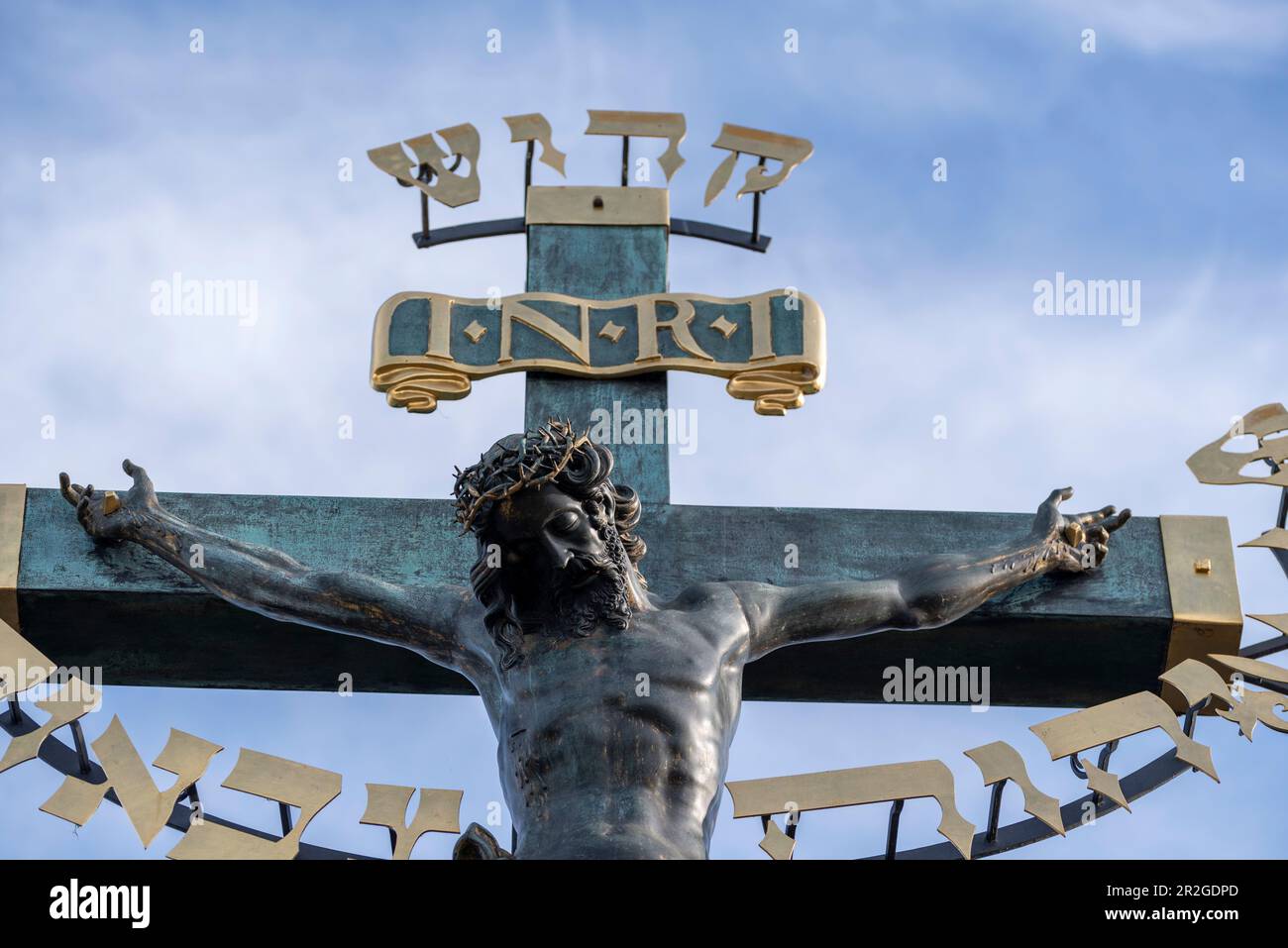 Jésus sur la Croix, Calvaire, Pont Charles, Prague, République Tchèque Banque D'Images