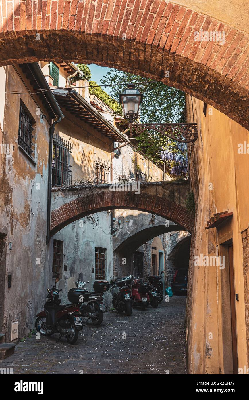 Maisons et rues dans le quartier Oltrarno, Florence, Toscane, Italie, Europe Banque D'Images