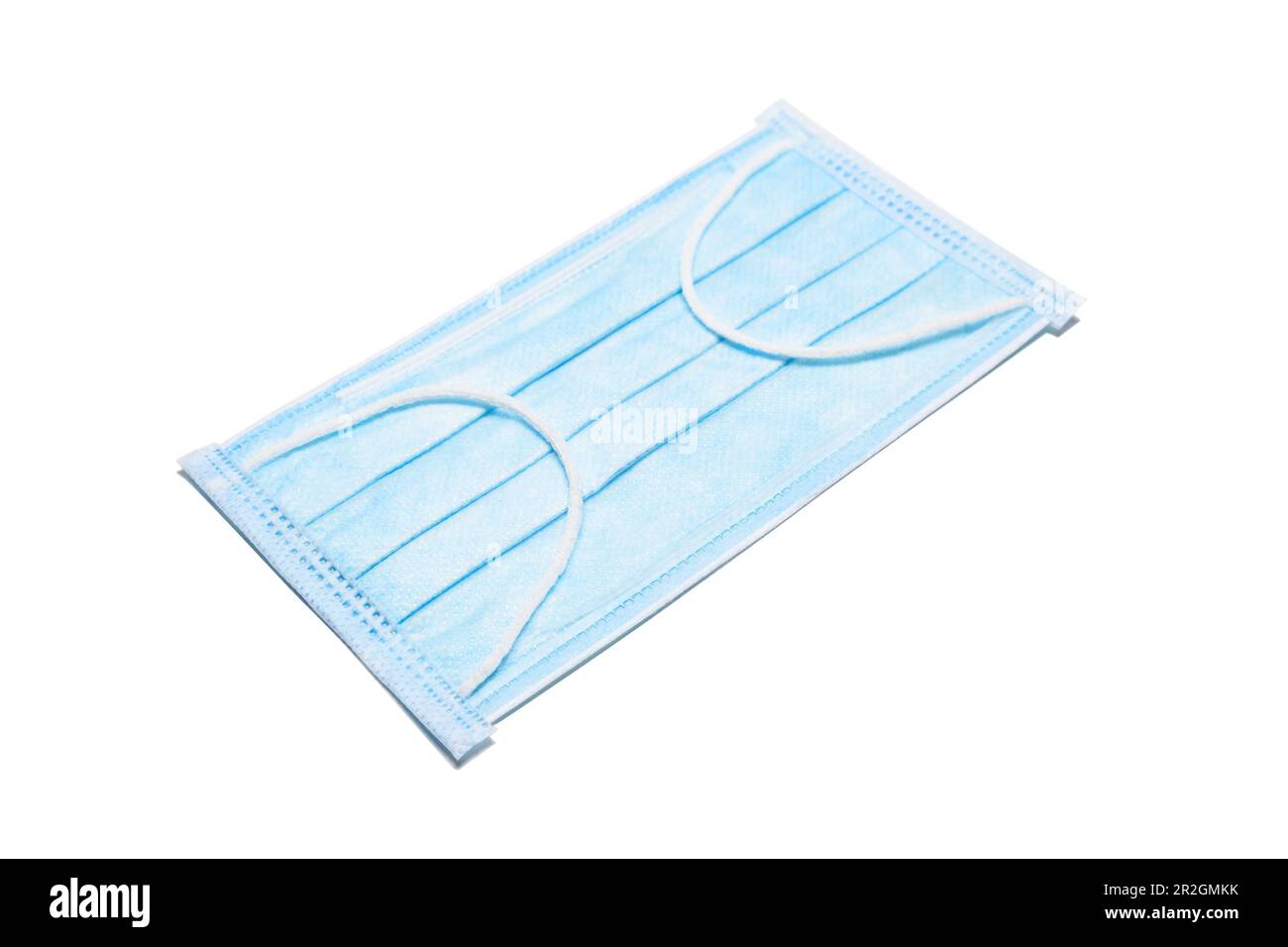 Masque de protection médical de couleur bleue isolé sur fond blanc Banque D'Images