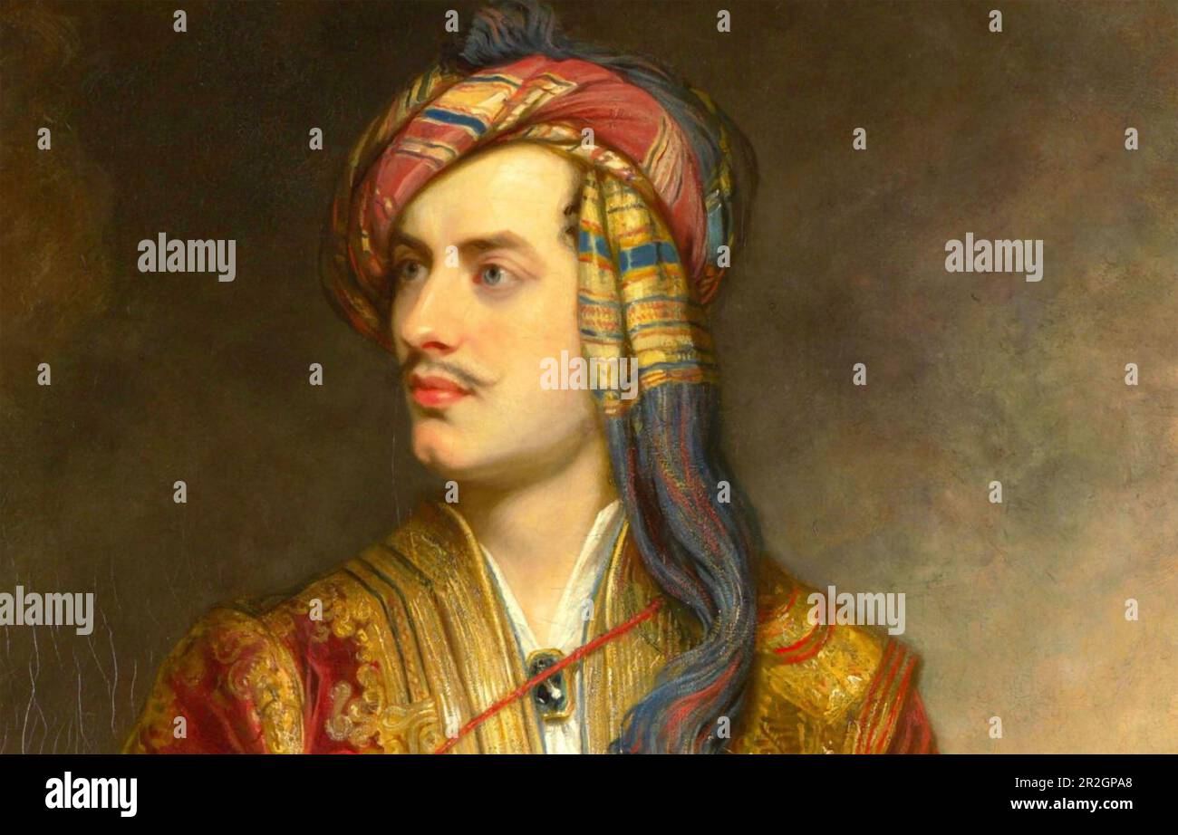 LORD BYRON (1788-1824) poète anglais romantique en robe albanaise. Détail de la peinture de Thomas Phillips en 1814 Banque D'Images