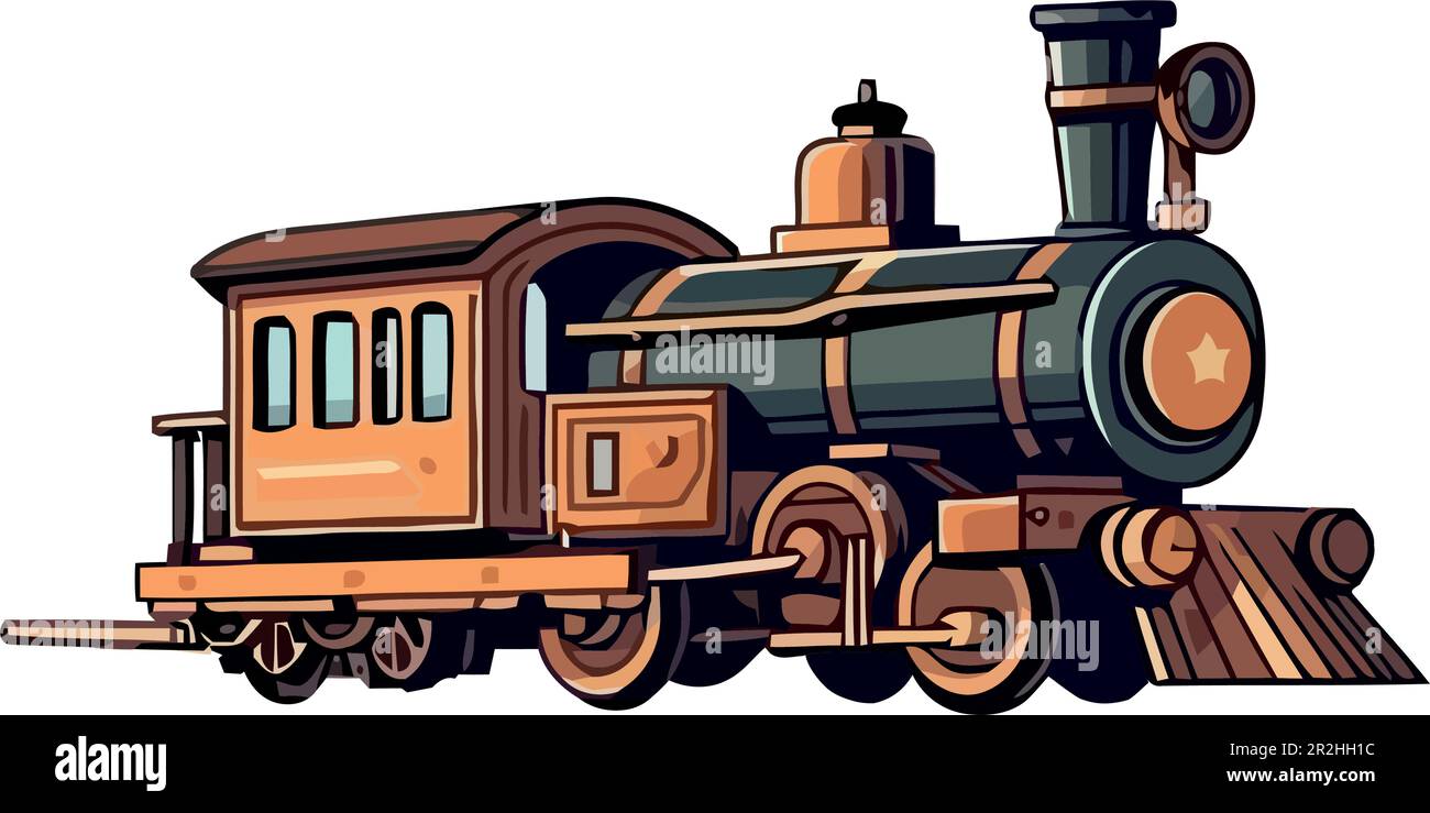 Des chopes de locomotive à vapeur le long de l'ancienne voie ferrée isolées Illustration de Vecteur