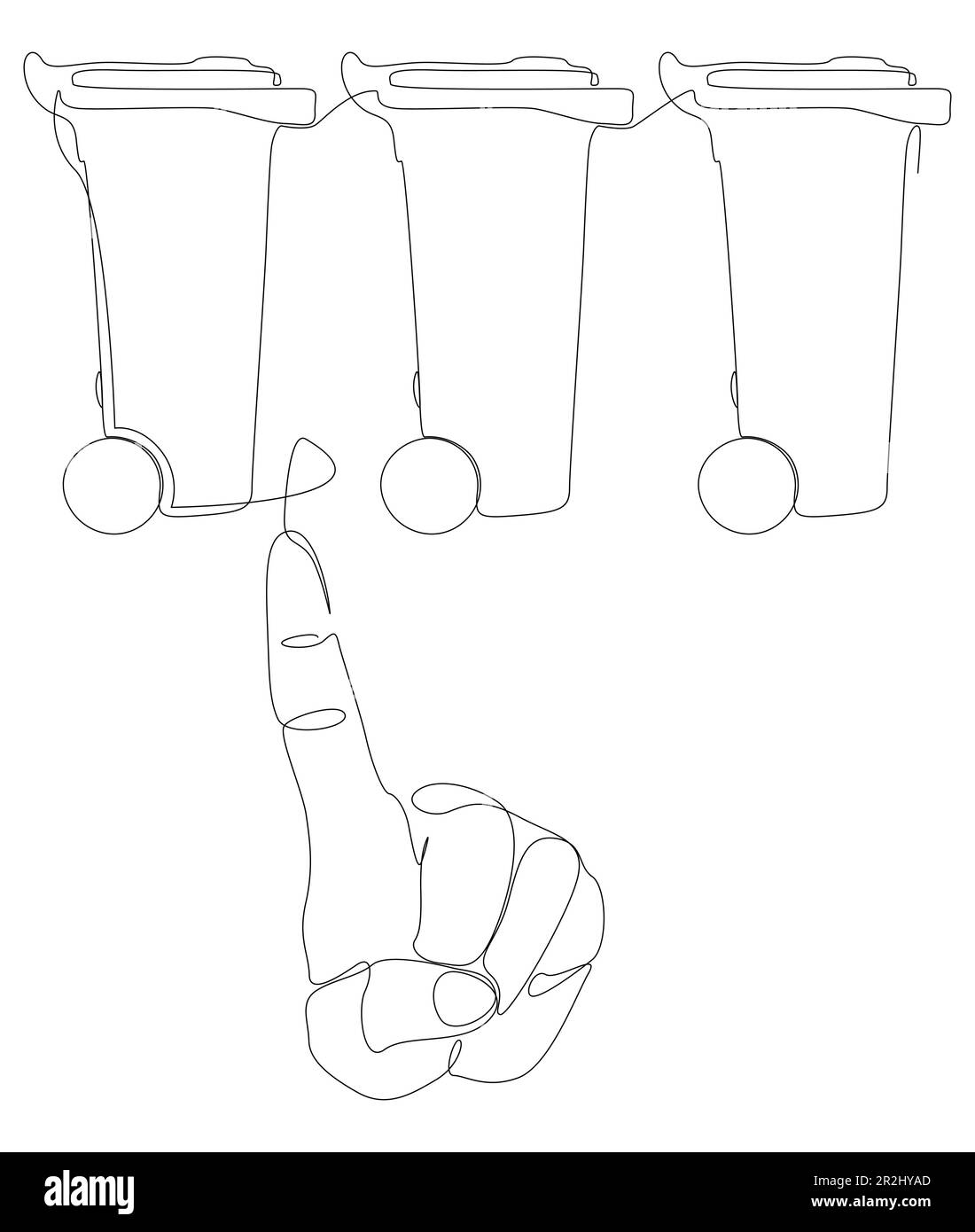 Une main continue avec poubelle. Concept de vecteur d'illustration à trait fin. Dessin de contour idées créatives. Illustration de Vecteur