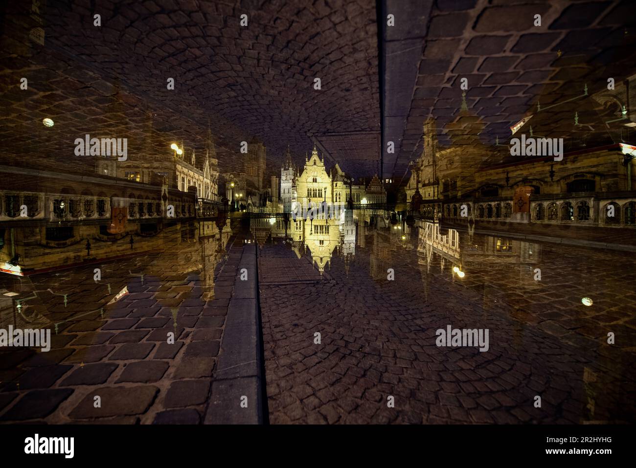 Double exposition du centre ville de Gand, Belgique. Banque D'Images