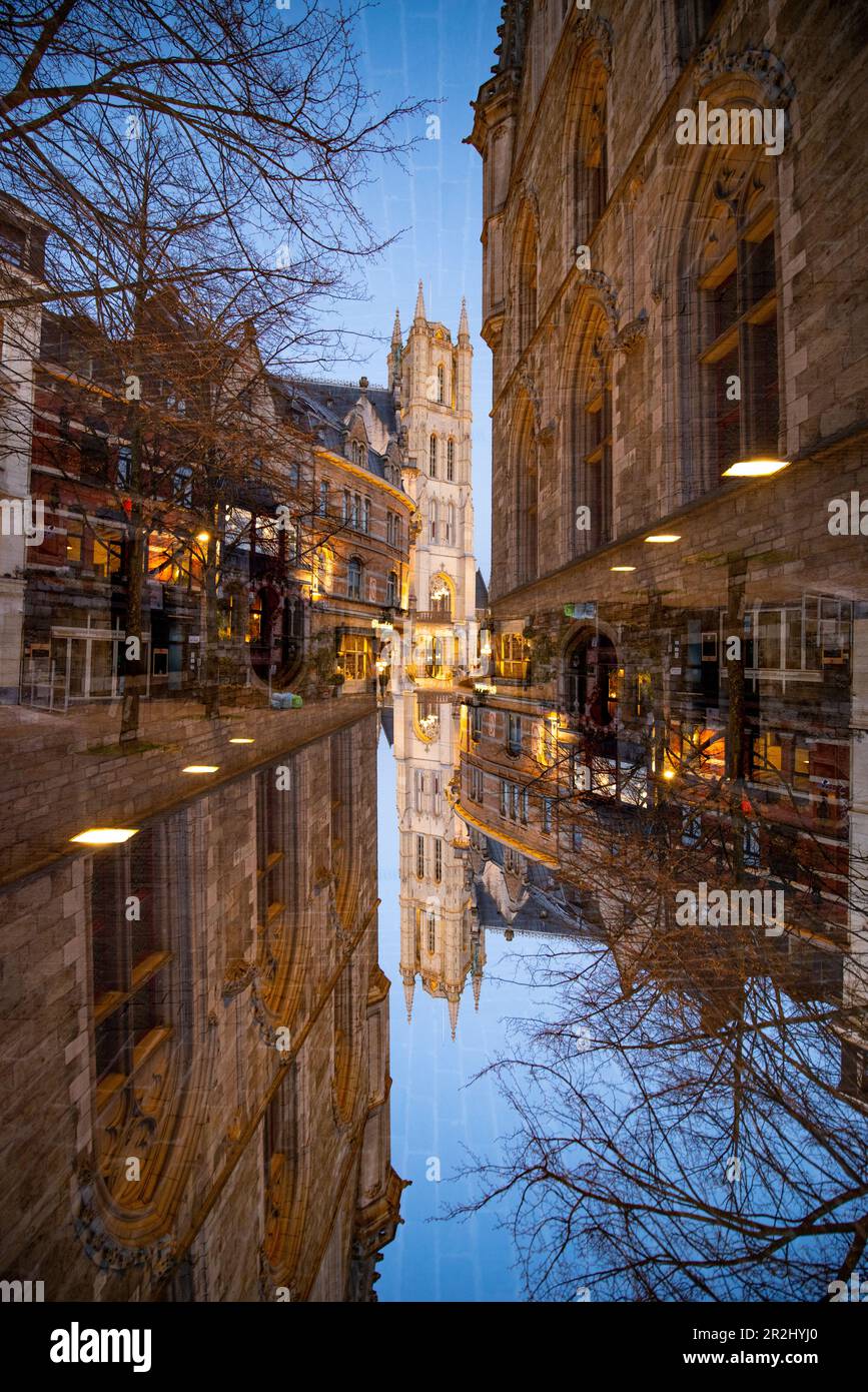 Double exposition du centre ville de Gand, Belgique. Banque D'Images