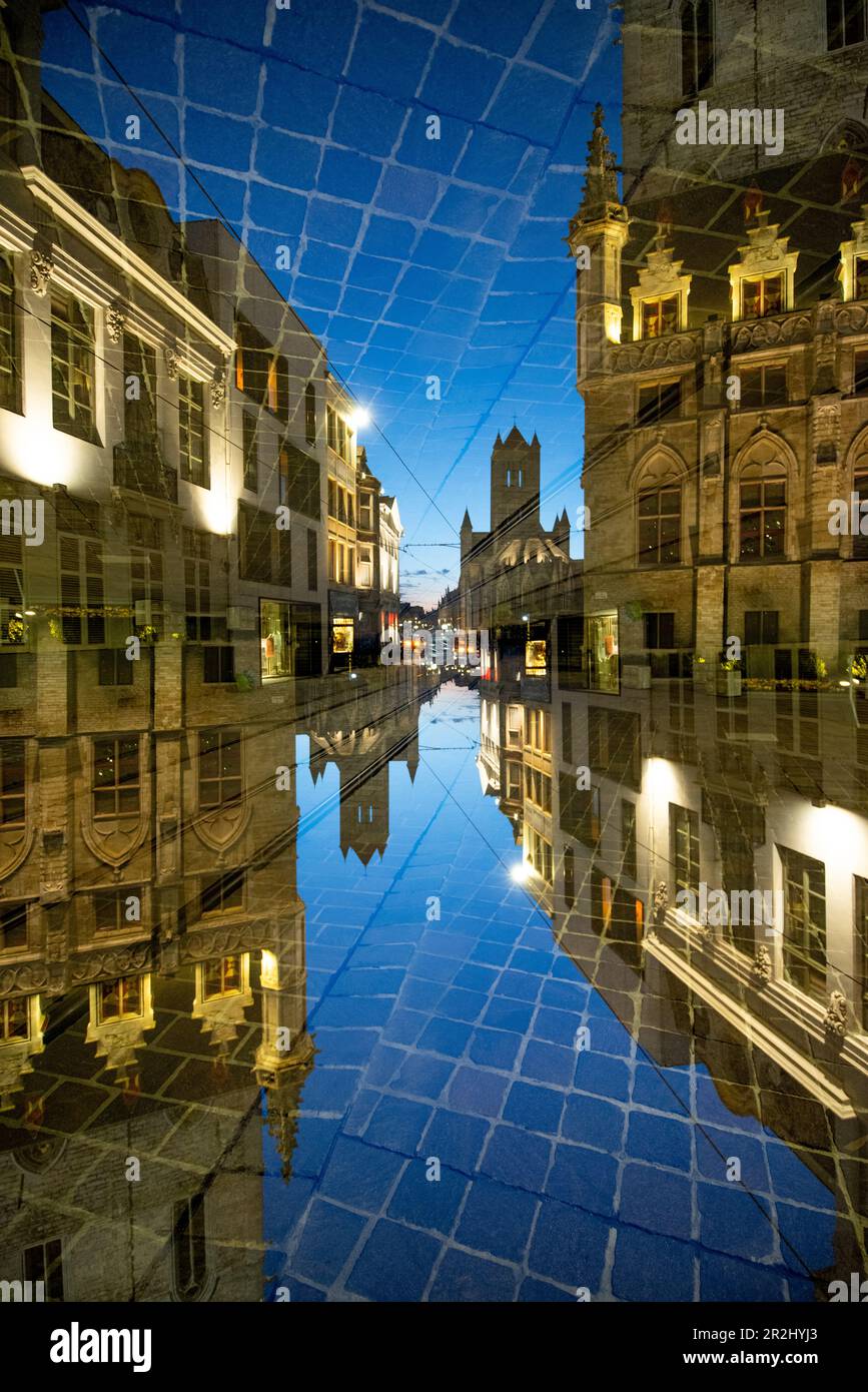 Double exposition du centre ville de Gand, Belgique. Banque D'Images