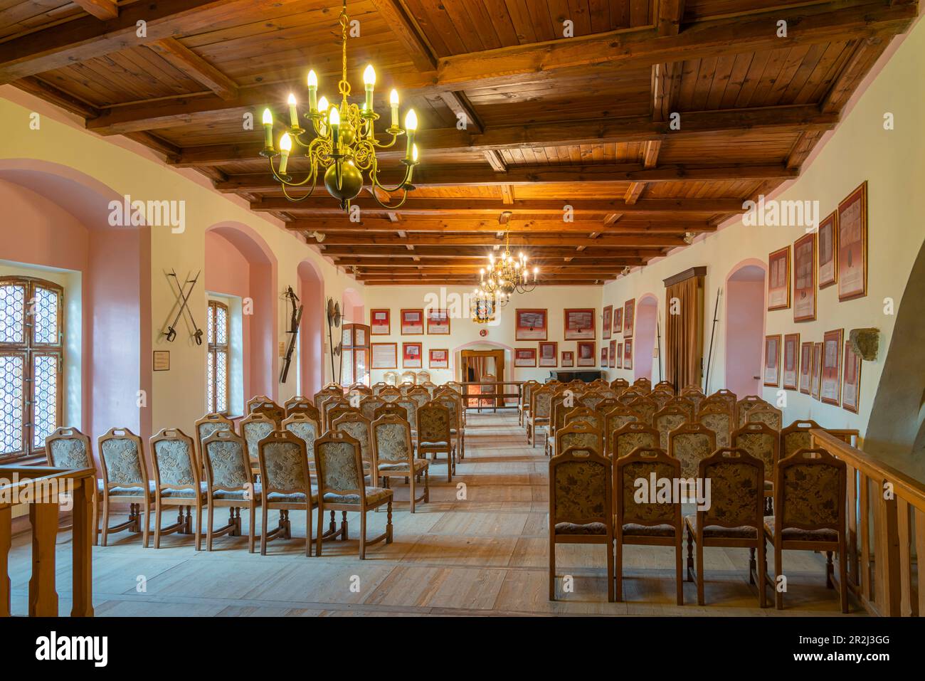 Intérieur du hall, Château de Loket, Loket, République Tchèque (Tchéquie), Europe Banque D'Images