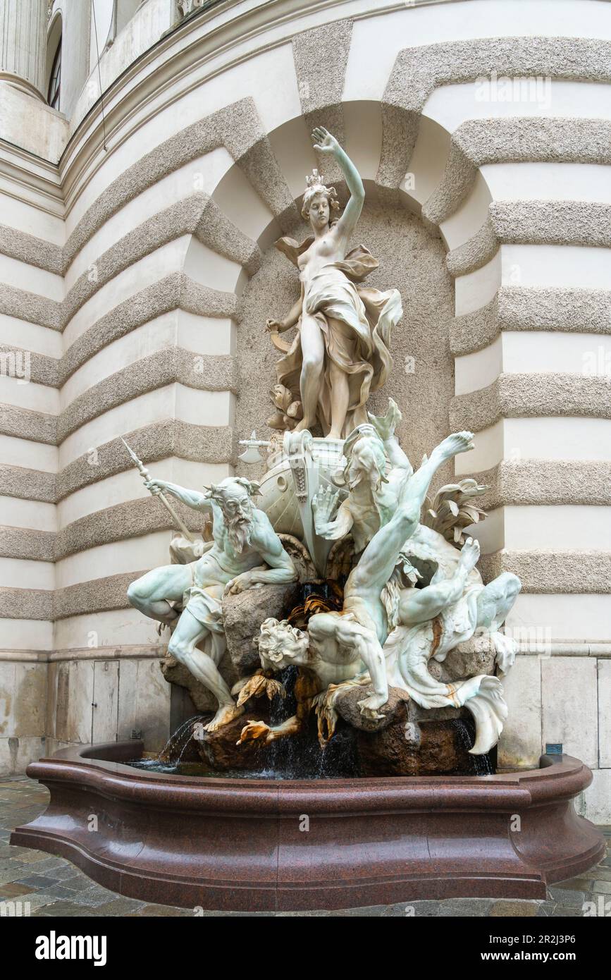 Sculpture et fontaine puissance en mer (Macht Zur See) par Rudolf Weyr, Hofburg, Vienne, Autriche, Europe Banque D'Images