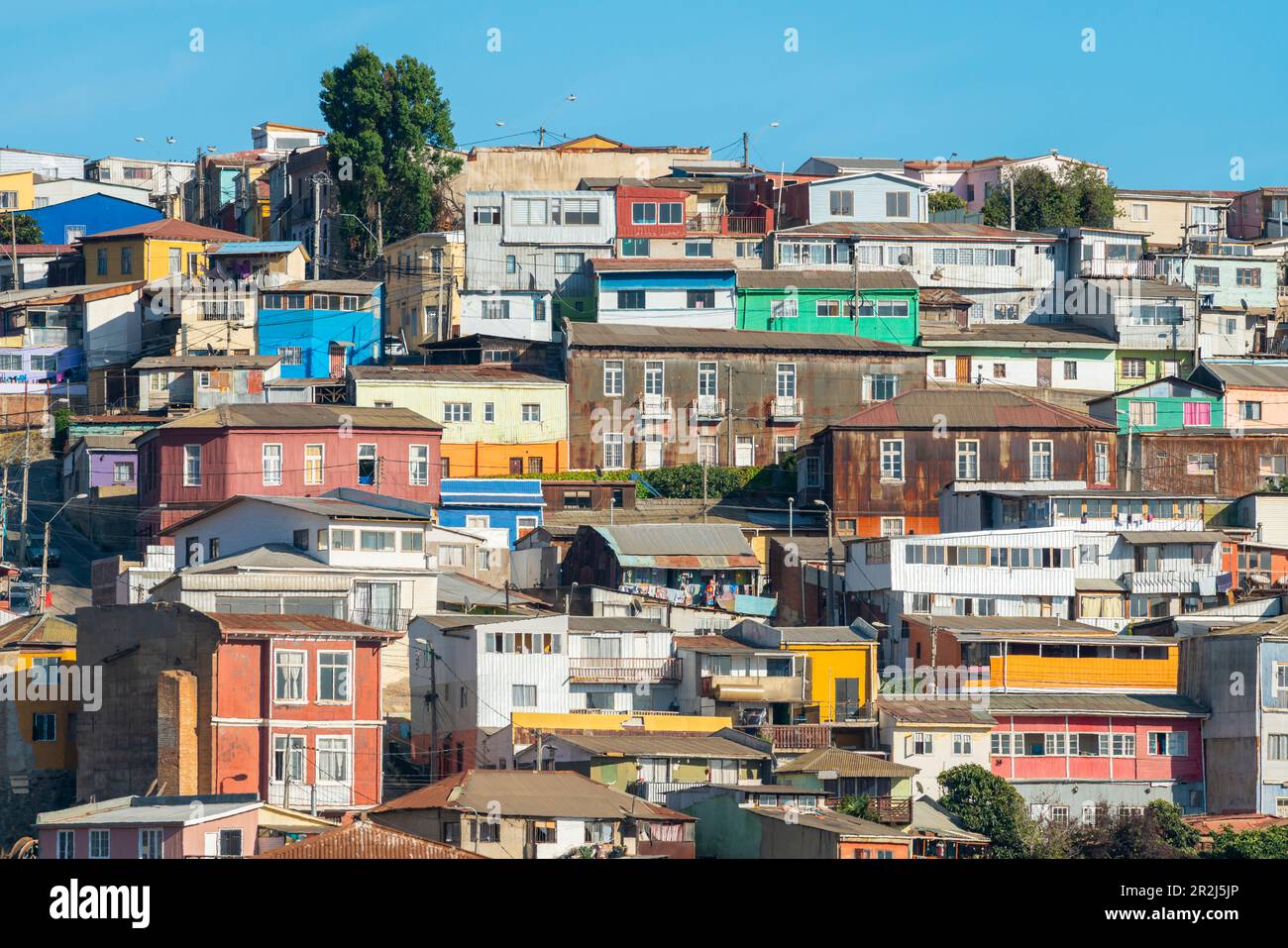 Maisons colorées de Valparaiso, Valparaiso, province de Valparaiso, région de Valparaiso, Chili, Amérique du Sud Banque D'Images