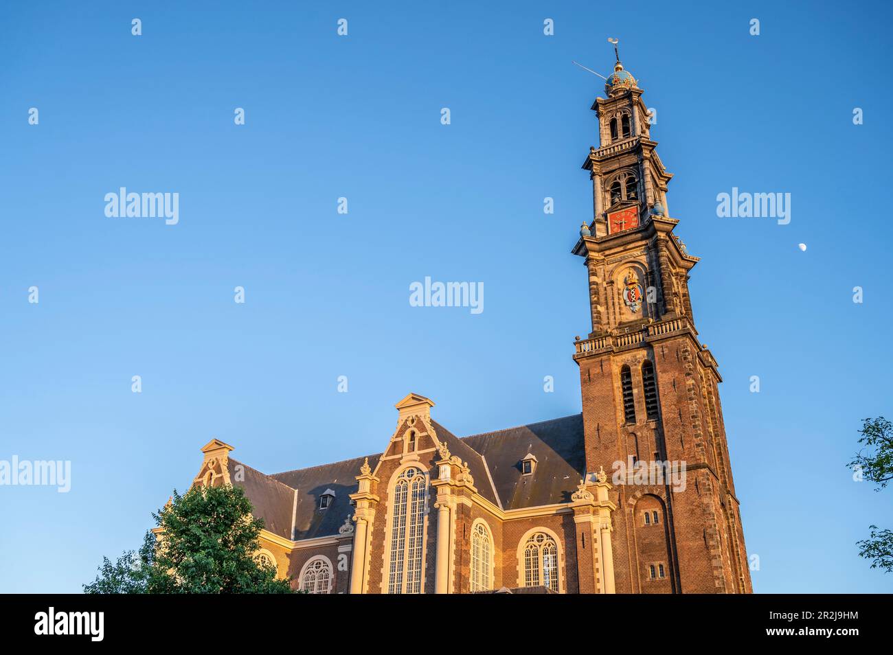 Westerkerk au crépuscule, Amsterdam, Benelux, Benelux, Hollande du Nord, Noord-Hollande, pays-Bas Banque D'Images