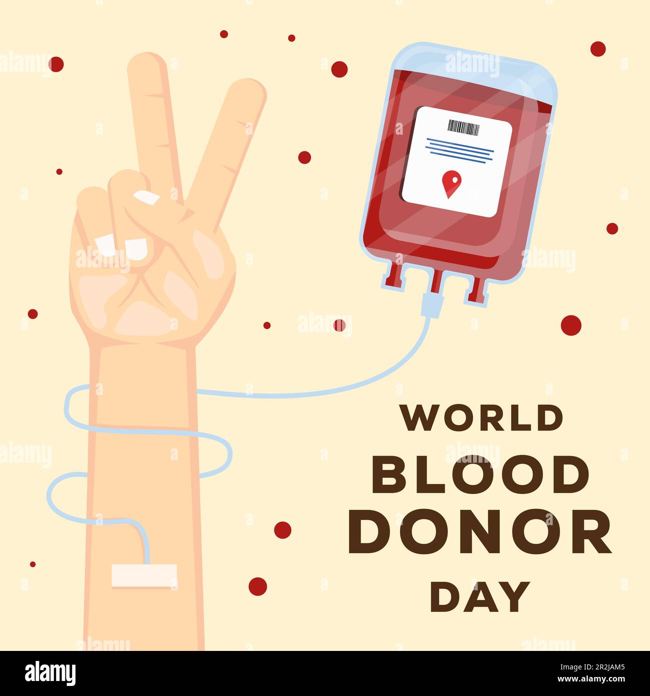 journée mondiale de don de sang à la conception plate avec don de sang à la main Illustration de Vecteur