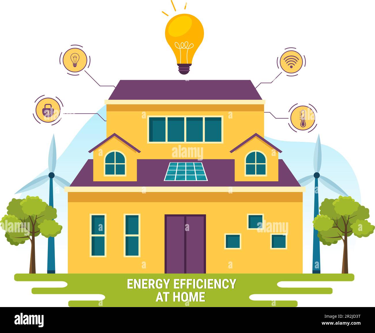 Efficacité énergétique à la maison Vector Illustration du système de technologie Smart House avec contrôle centralisé dans les modèles de dessin main de dessin animé à plat Illustration de Vecteur