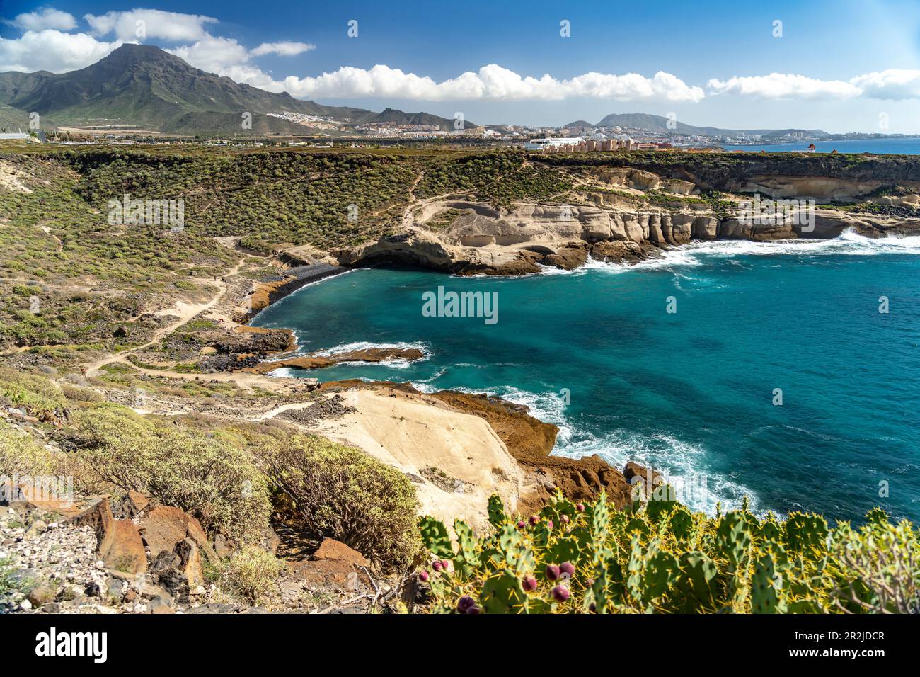 Paysage et plage de Black à Costa Adeje, Tenerife, Iles Canaries, Espagne Banque D'Images