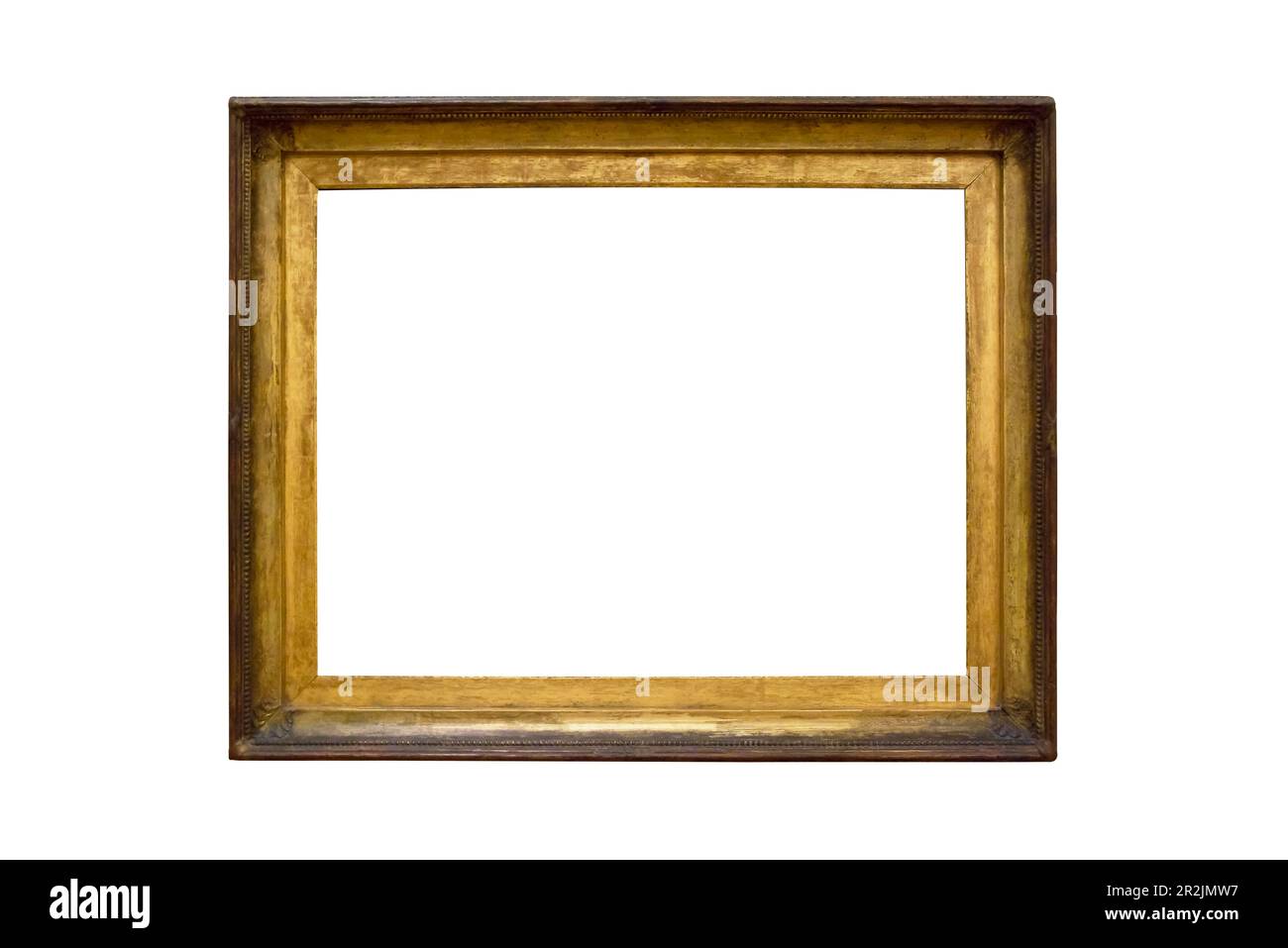 Cadre photo or brun Uni artistique brillant inégal rectangle en bois isolé Banque D'Images