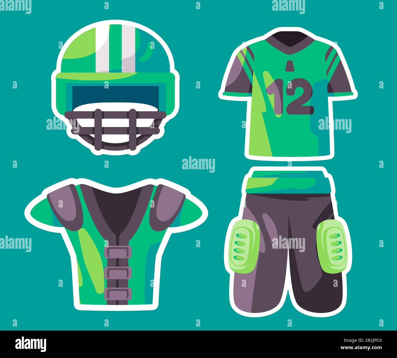 vert couleur jersey rugby vêtements uniforme vêtement de sport protection du corps et protection de la tête équipement de sécurité Illustration de Vecteur