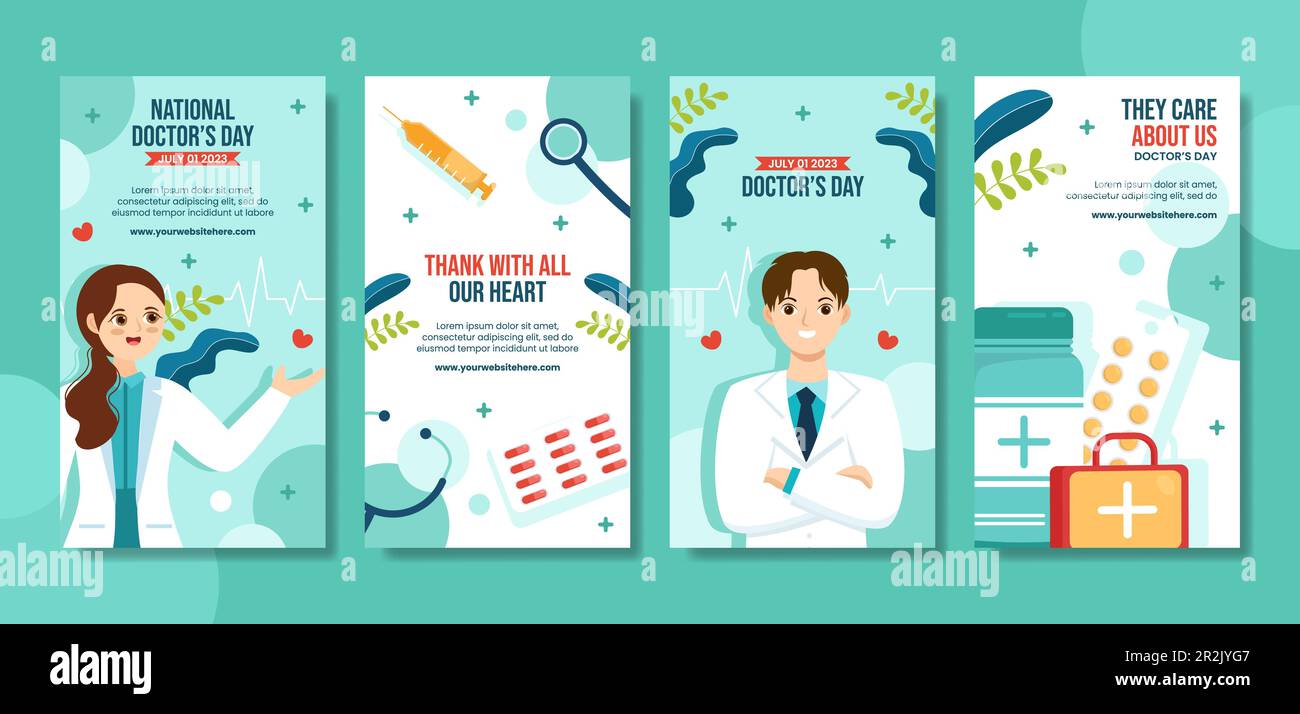 World Doctors Day social Media Stories Flat Cartoon Illustration des modèles dessinés à la main Illustration de Vecteur