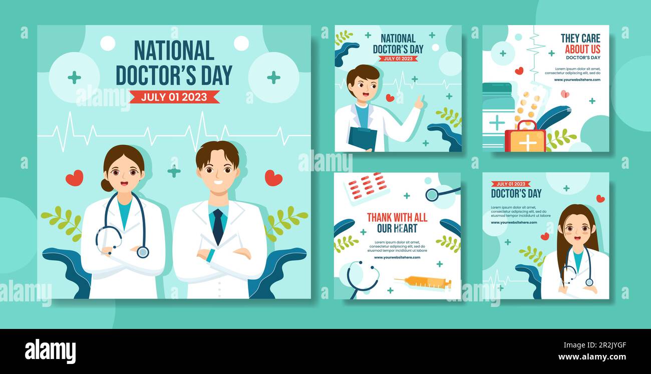 World Doctors Day social Media Post Flat Cartoon modèles dessinés à la main Illustration d'arrière-plan Illustration de Vecteur
