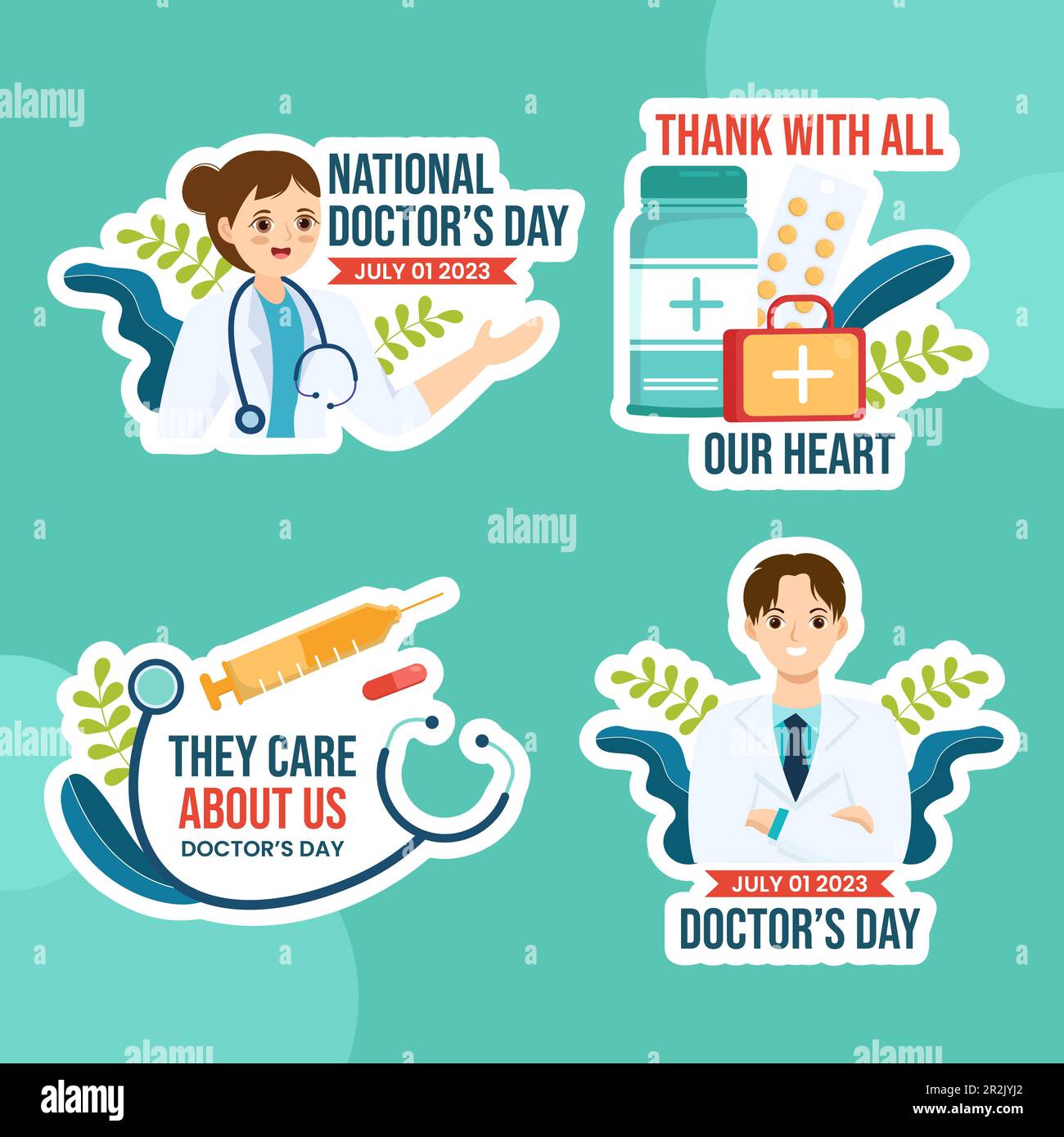 World Doctors Day Label Flat Cartoon modèles dessinés à la main Illustration d'arrière-plan Illustration de Vecteur