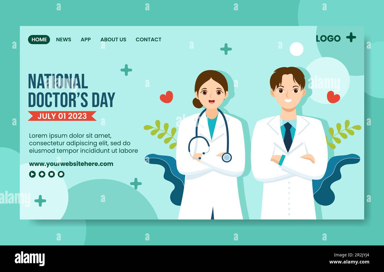 Page d'accueil des médias sociaux de la Journée mondiale des médecins Illustration du modèle de dessin animé à la main Illustration de Vecteur