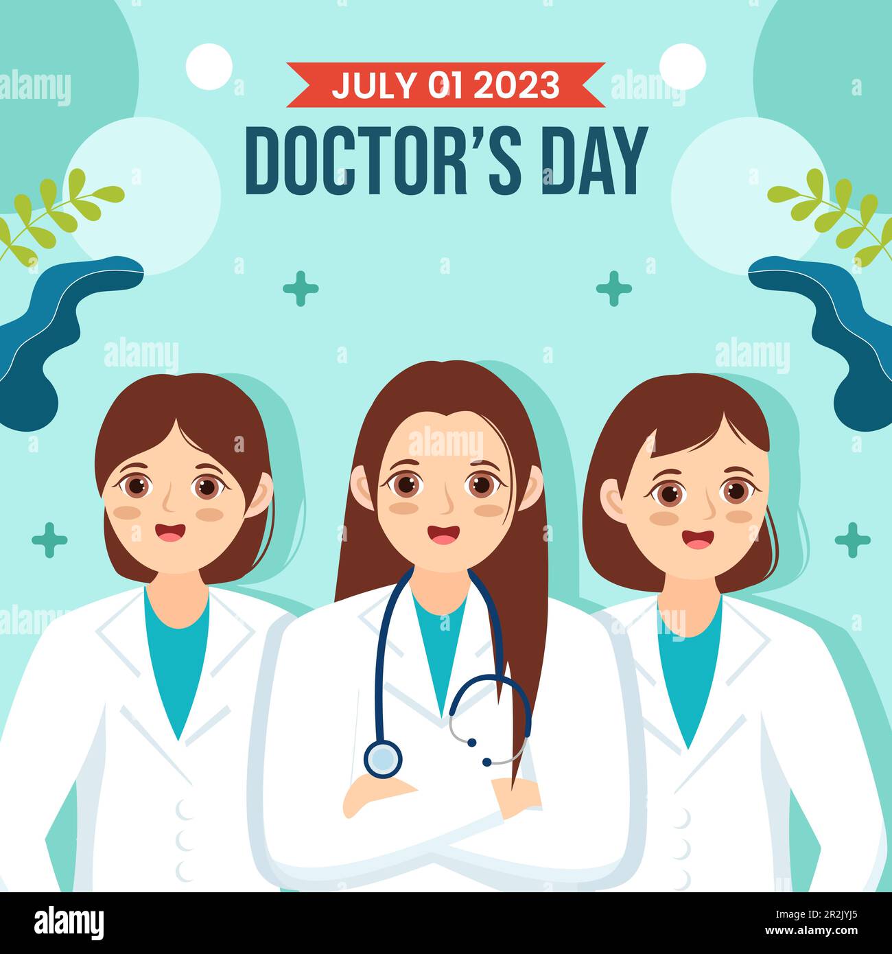 Journée mondiale des médecins médias sociaux contexte Illustration dessin animé de modèles dessinés à la main Illustration de Vecteur