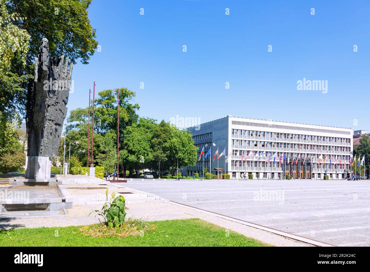Ljubljana; Trg republike, place de la Révolution, Parlement de la République de Slovénie Banque D'Images