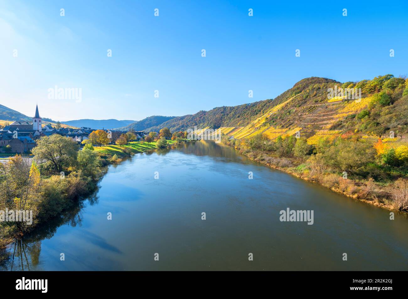 La Moselle à Bruttig-Fankel, Rhénanie-Palatinat, Allemagne Banque D'Images