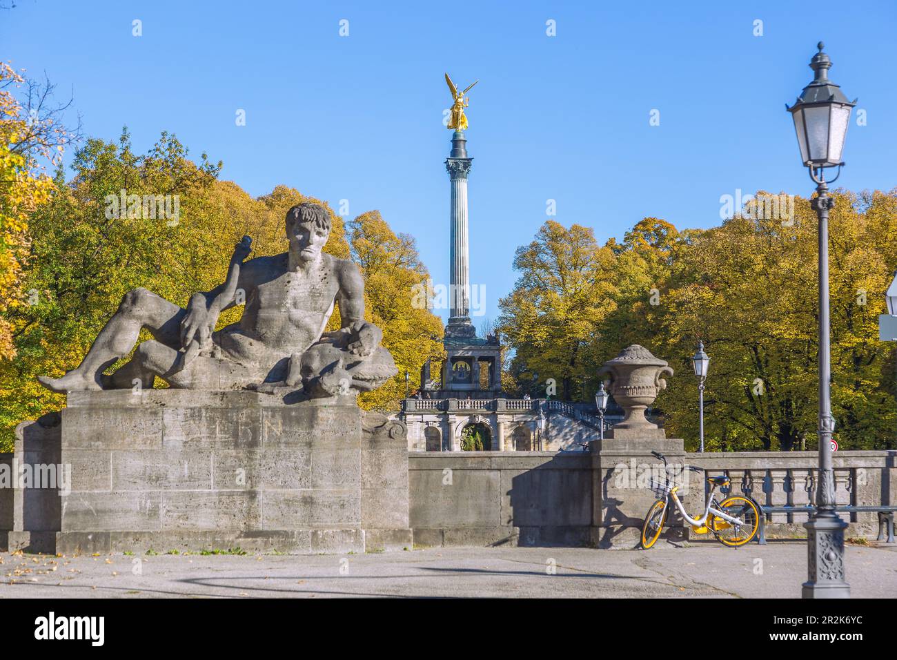 Munich ; Pont Luitpold, ancienne bretelle de Bavière, ange de paix, terrasse prince Regent Banque D'Images