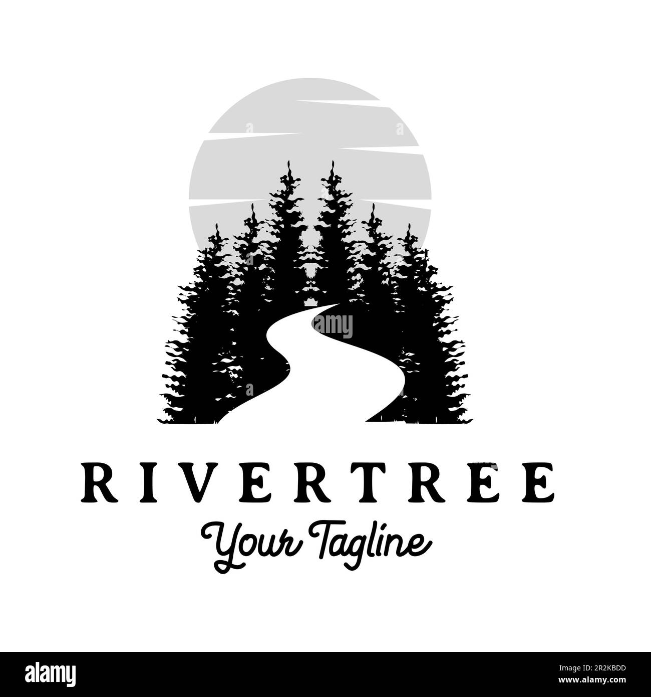 Illustration rétro en pin vintage avec logo de rivière vectoriel Illustration de Vecteur