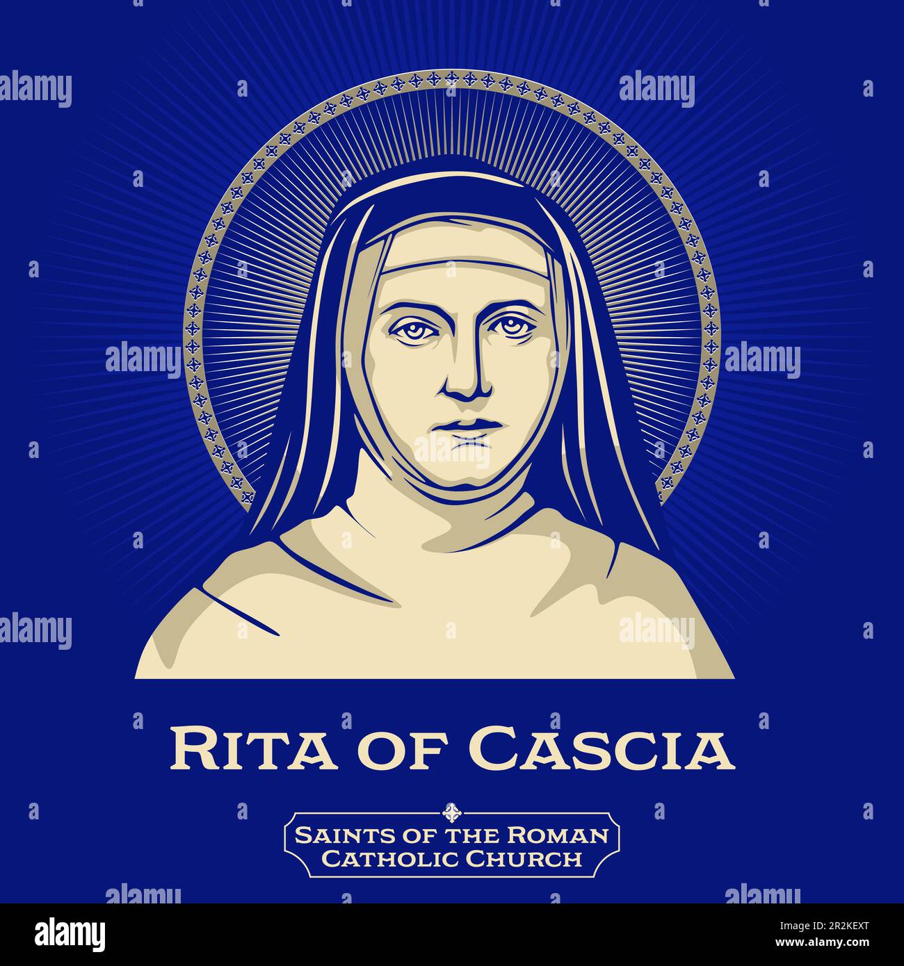 Saints catholiques. Rita de Cascia (1381-1457) était une veuve italienne et une religieuse Augustininienne vénérée comme saint dans l'Église catholique romaine. Illustration de Vecteur