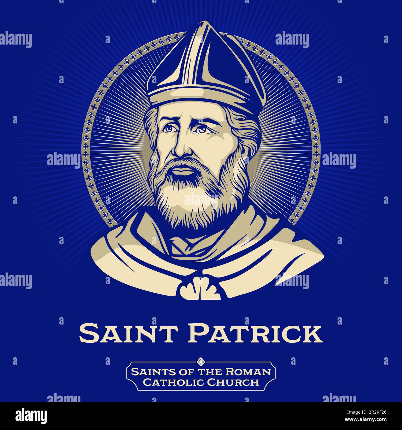 Saints catholiques. Saint Patrick était un missionnaire chrétien romano-britannique et évêque du cinquième siècle en Irlande. Connu sous le nom de « Apôtre d'Irlande » Illustration de Vecteur