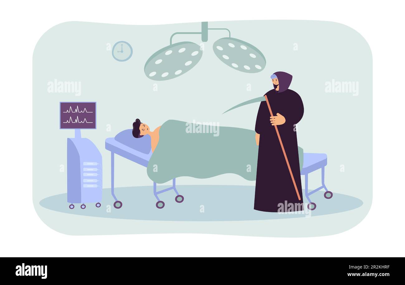 Personnage de mort venant pour l'homme mourant à l'hôpital Illustration de Vecteur