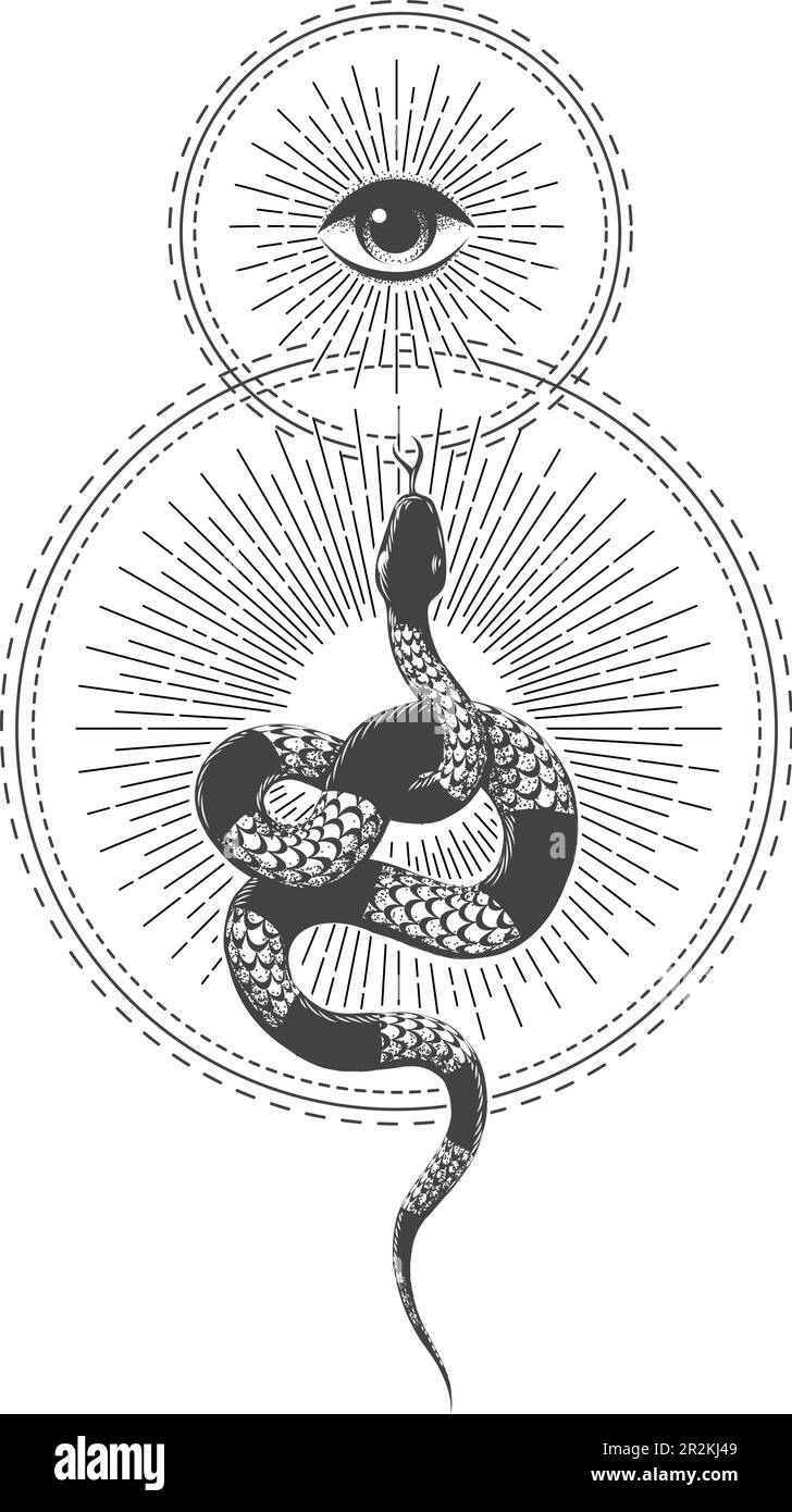 Tous voyant l'œil de la Providence et le serpent de la sagesse ésotérique thème médiéval isolé sur blanc. Illustration vectorielle Illustration de Vecteur