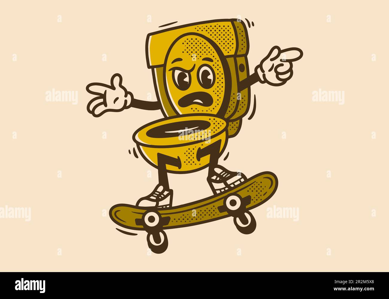 Motif mascotte vintage de saut de toilette sur planche à roulettes Illustration de Vecteur