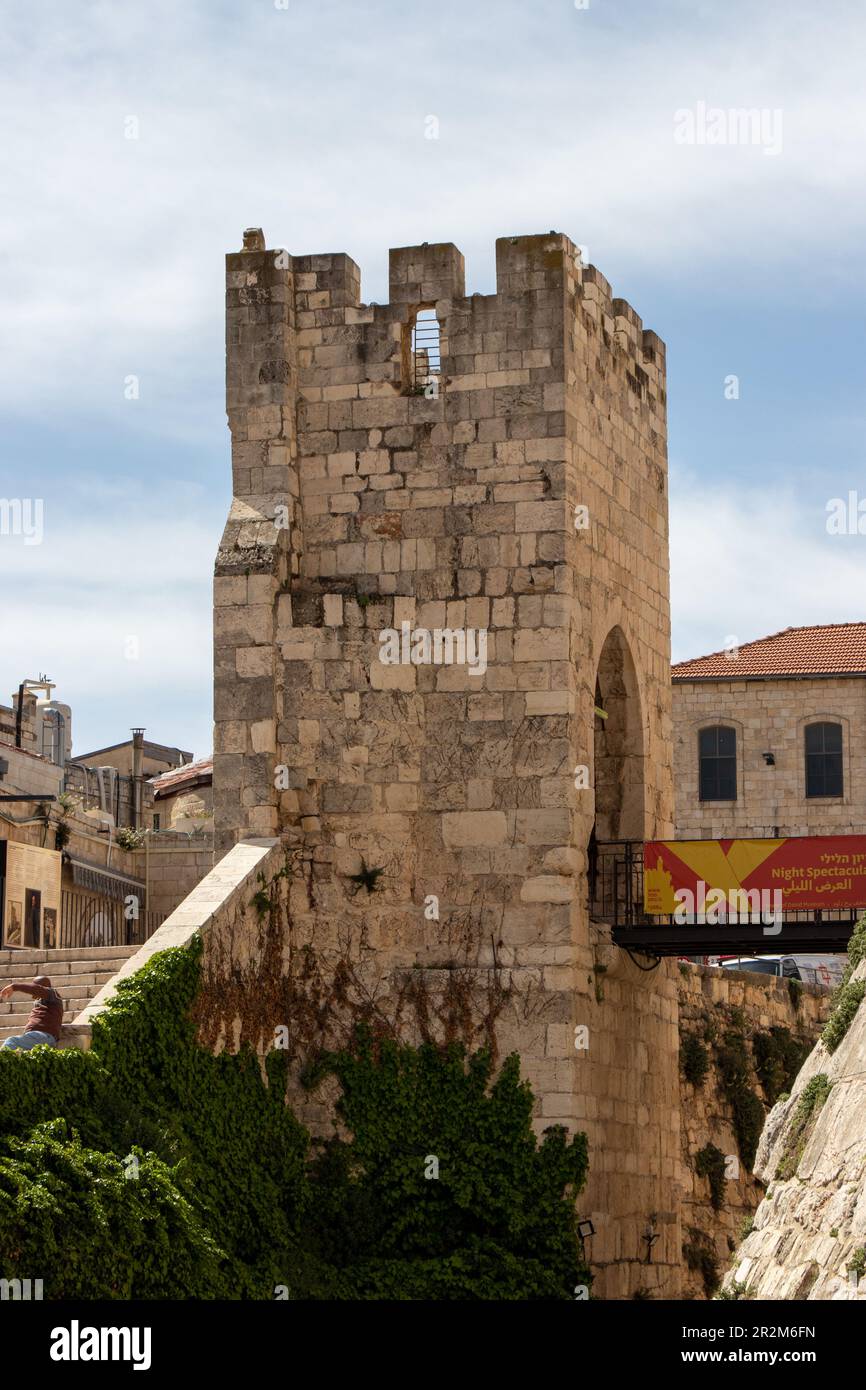 Tour de David à Jérusalem, Israël. La Tour de David est une ancienne citadelle située près de l'entrée de la porte Jaffa dans la vieille ville de Jérusalem. Avril Banque D'Images