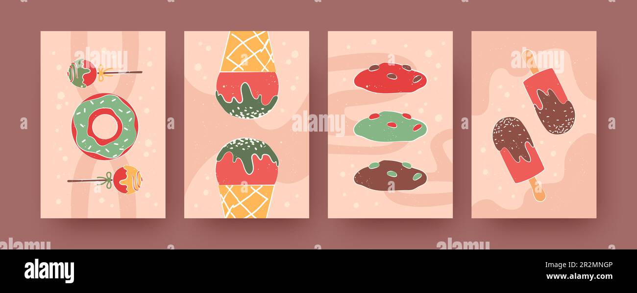 Ensemble d'affiches contemporaines, glaces et biscuits Illustration de Vecteur