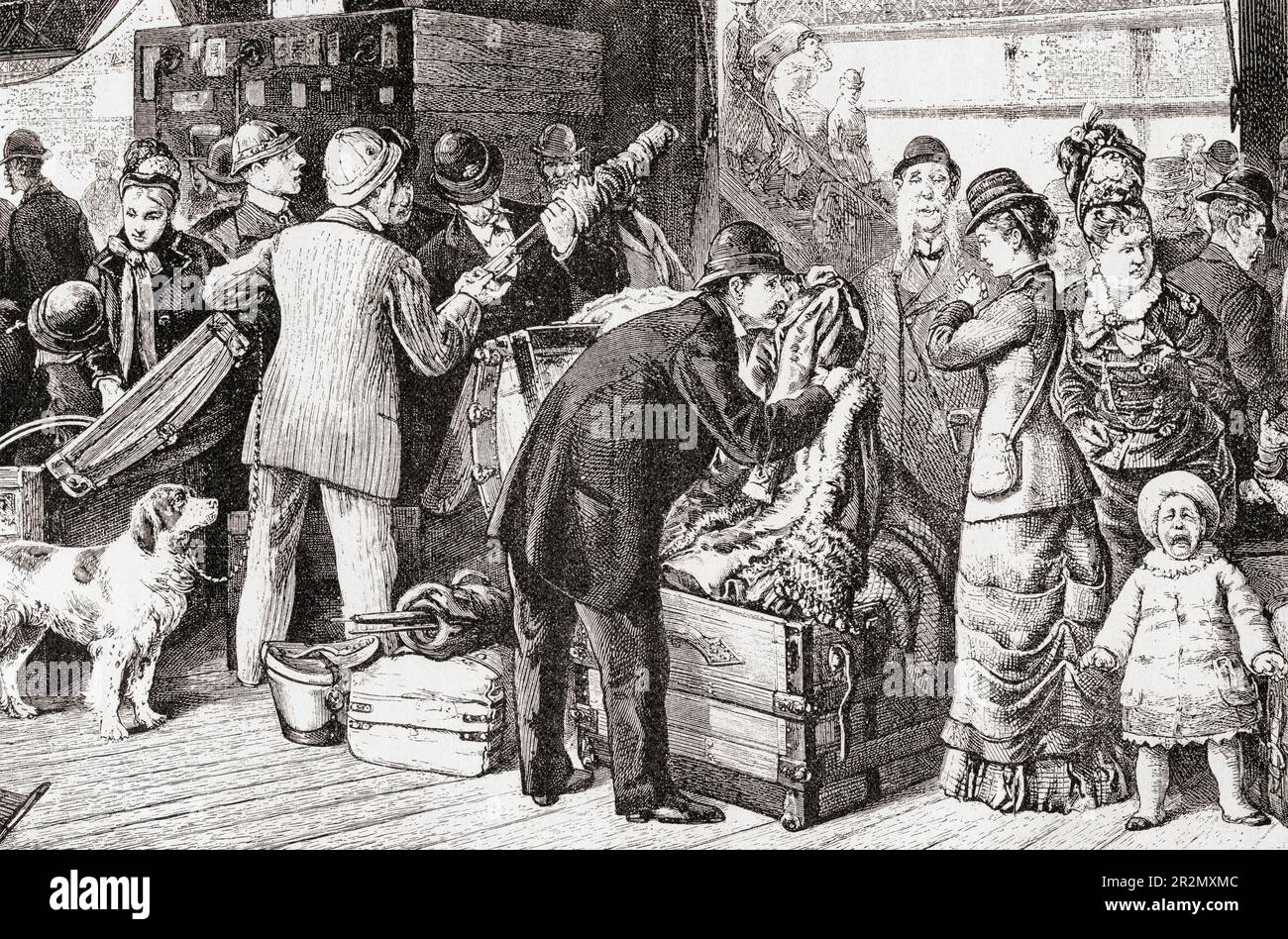 Des agents de Custom House examinent les bagages des passagers à New York. De l'Amérique revisité: De la baie de New York au golfe du Mexique, publié en 1886. Banque D'Images