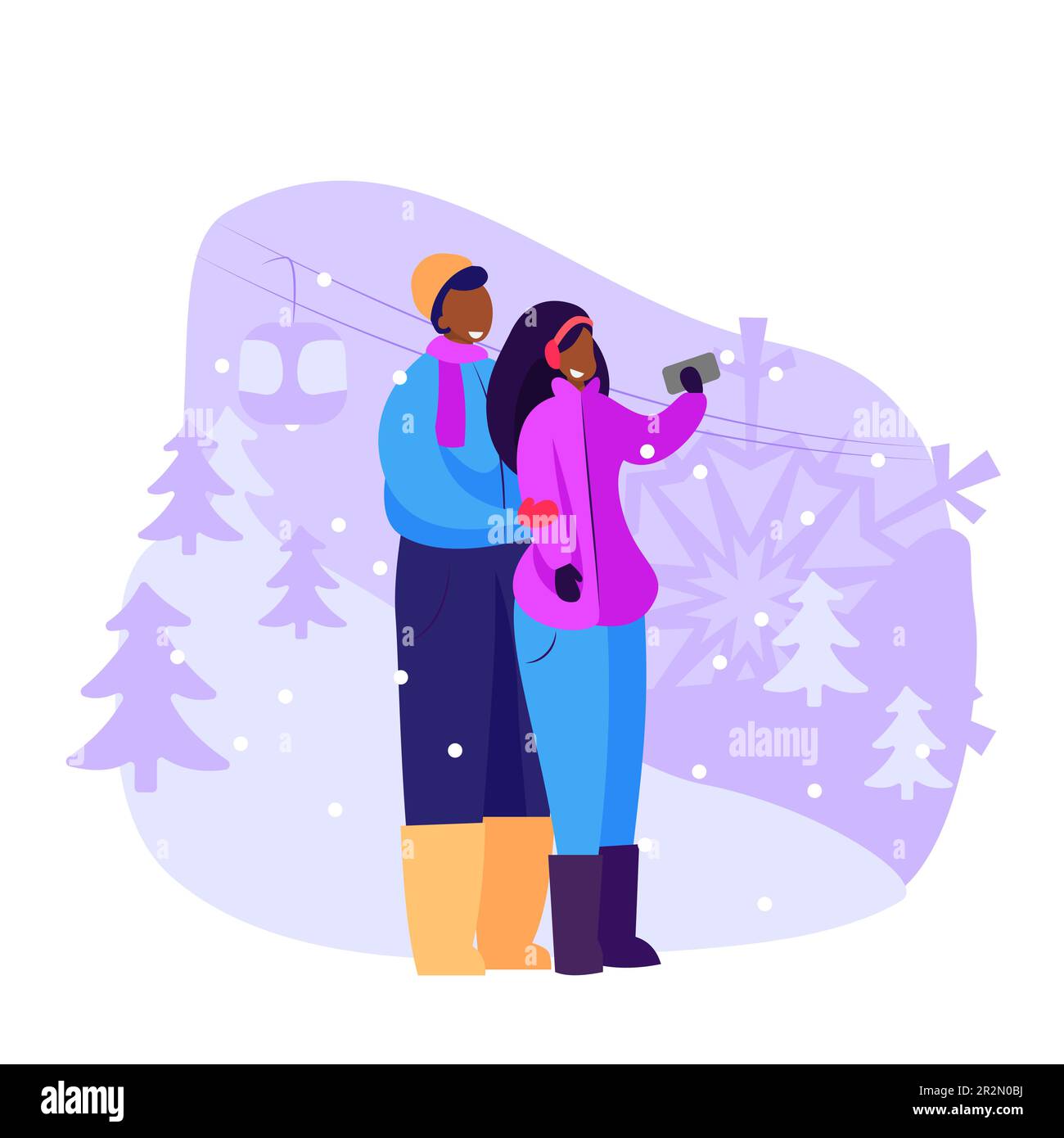 Couple de touristes qui prennent le selfie à l'extérieur Illustration de Vecteur