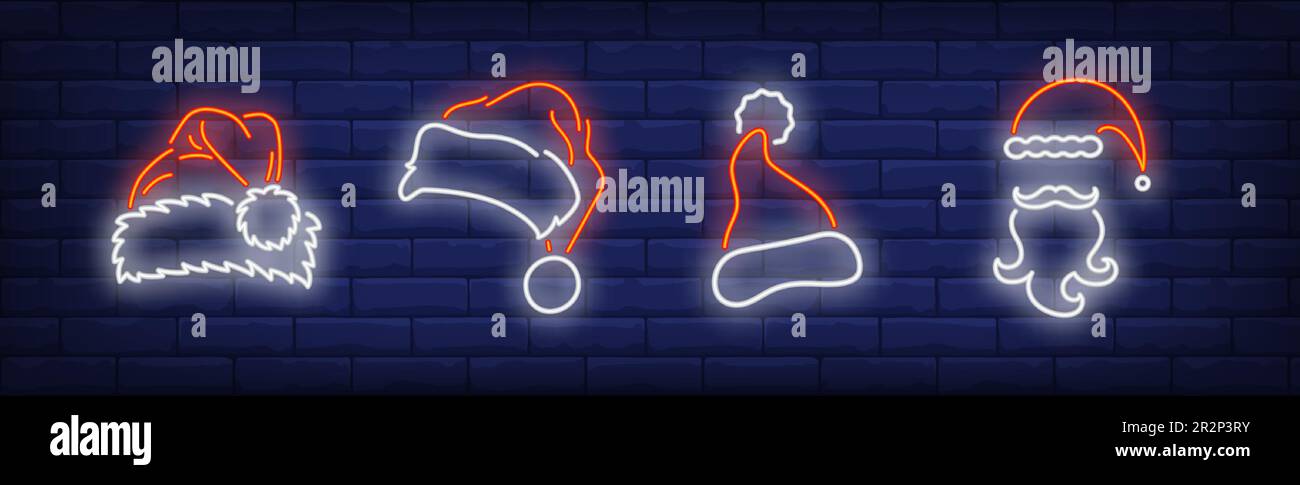 Ensemble de chapeaux, moustaches et affiches fluo pour le Père Noël Illustration de Vecteur