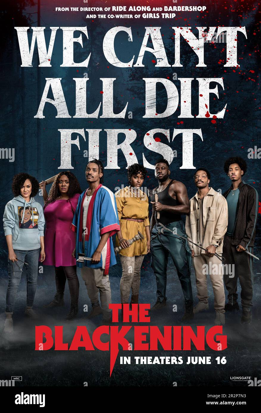 DATE DE SORTIE: 16 juin 2023. TITRE: Le noircissement. STUDIO: Lionsgate. DIRECTEUR: Histoire de Tim. PARCELLE TERRAIN: Sept amis noirs qui vont loin pour le week-end seulement pour se retrouver piégés dans une cabine avec un tueur qui a une vendetta. Seront leurs intelligents de rue et la connaissance des films d'horreur les aider à rester en vie, probablement pas. AVEC : Grace Byers comme Allison, Xochitl Mayo comme Shanika, Dewayne Perkins comme Dewayne, Antoinette Robertson comme Lisa, Sinqua Walls comme Nnamdi, Jermaine Fowler comme Clifton et Melvin Gregg comme King poster Art (Credit image: © Lionsgate/Entertainment Pictures/ZUMAPRESS.com) USAGE ÉDITORIAL Banque D'Images