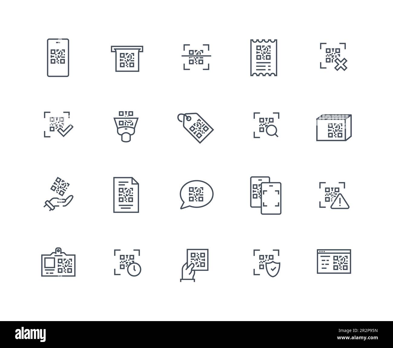 Jeu d'icônes de contour de code QR Illustration de Vecteur