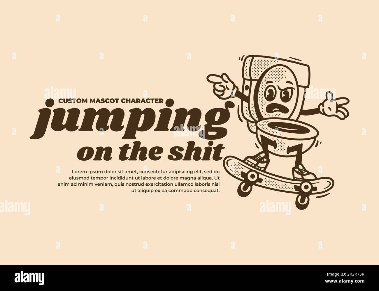 Motif mascotte vintage de saut de toilette sur planche à roulettes Illustration de Vecteur