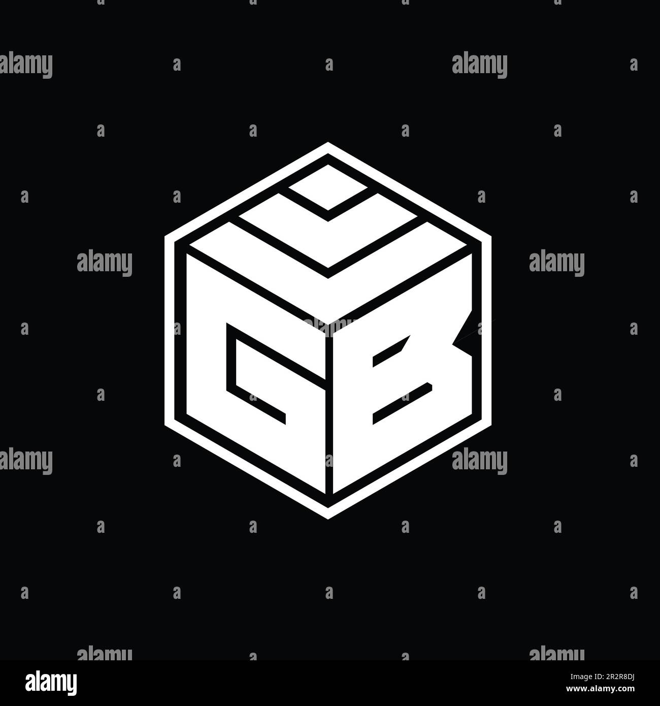 Logo GB monogramme avec modèle de conception de contour isolé de forme géométrique hexagonale Banque D'Images