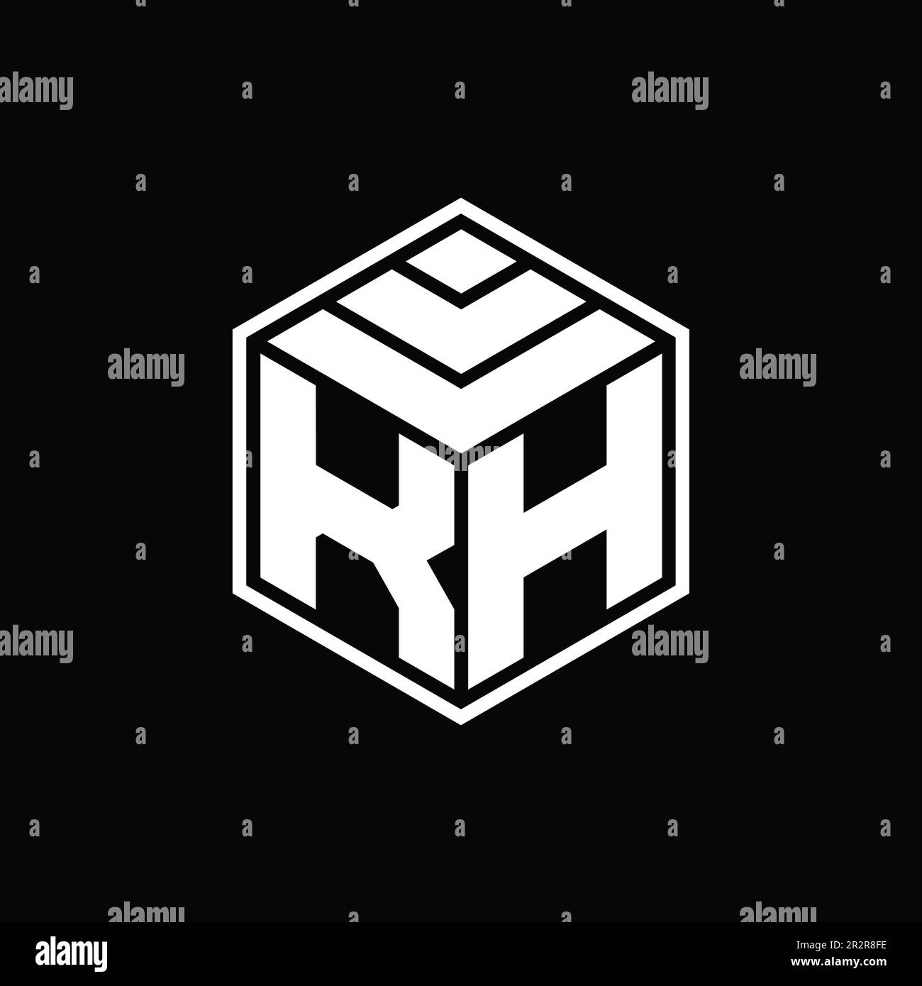 Logo KH monogramme avec modèle de conception de contour isolé de forme géométrique hexagonale Banque D'Images