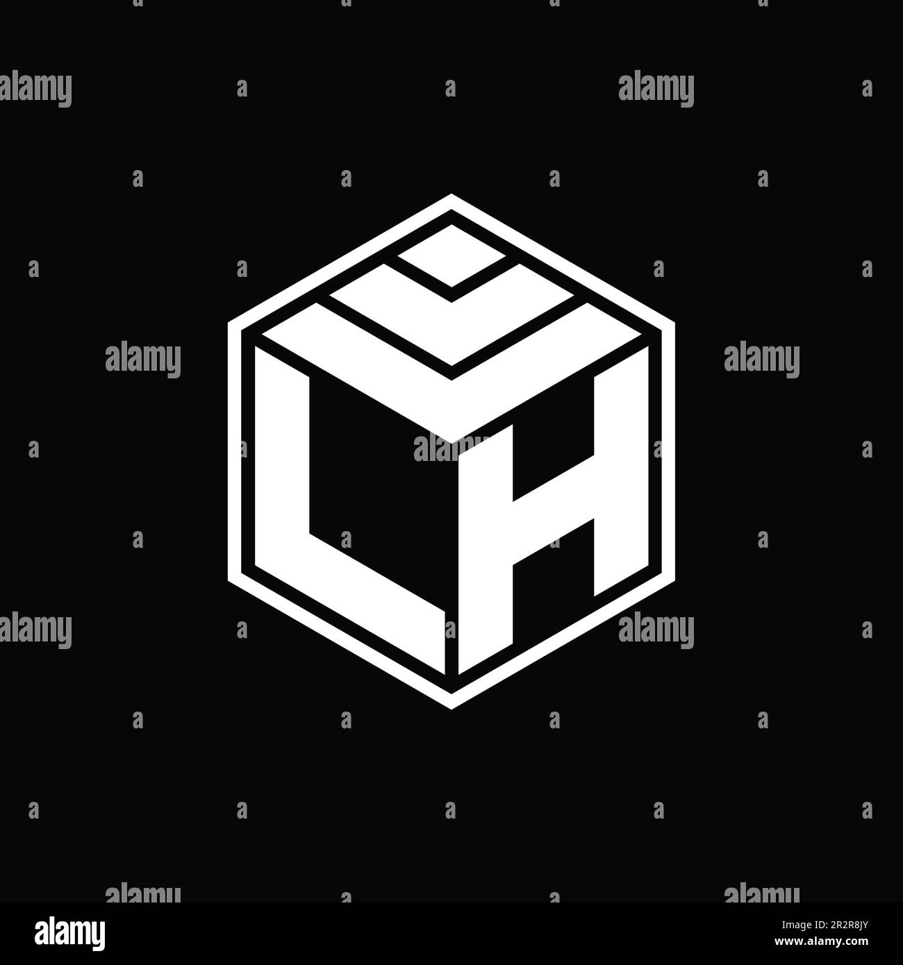Logo LH monogramme avec modèle de conception de contour isolé de forme géométrique hexagonale Banque D'Images