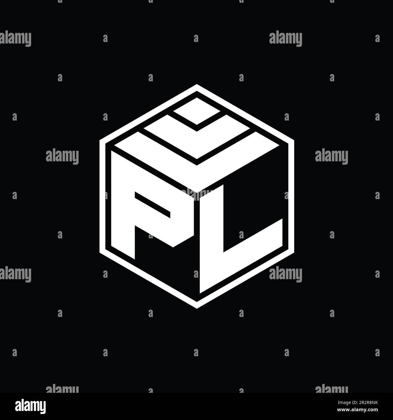 Logo PL monogramme avec modèle de conception de contour isolé de forme géométrique hexagonale Banque D'Images