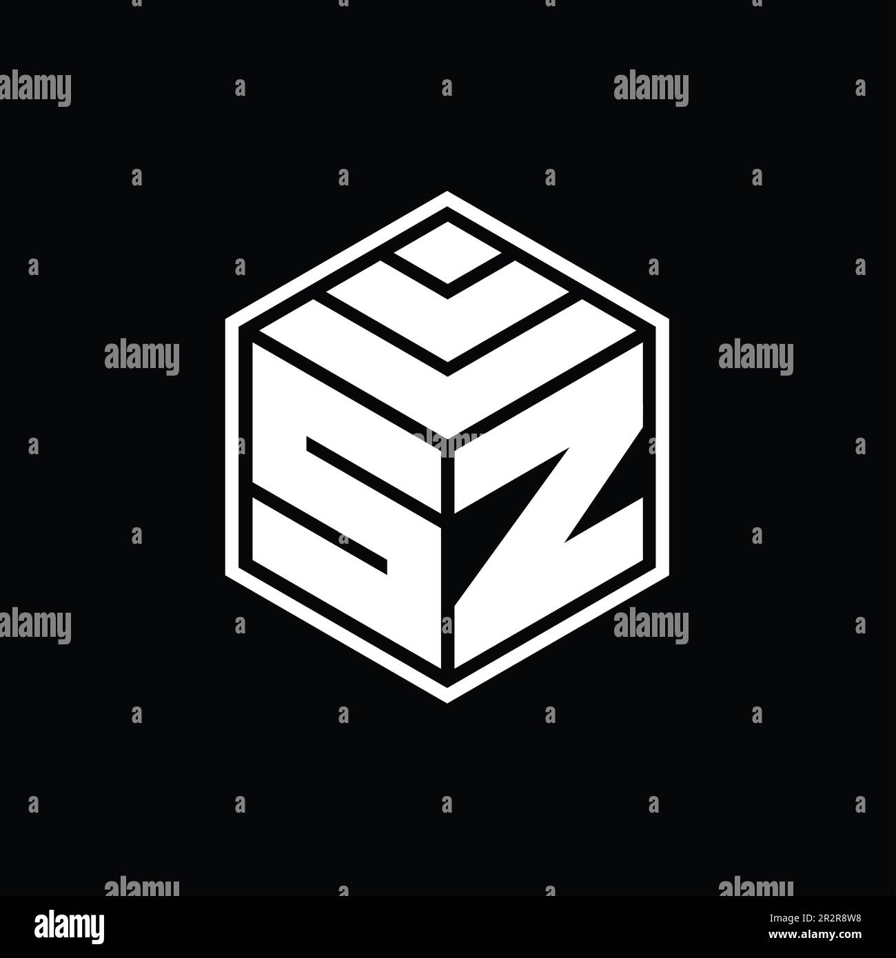 SZ logo monogramme avec forme géométrique hexagonale modèle de conception de contour isolé Banque D'Images