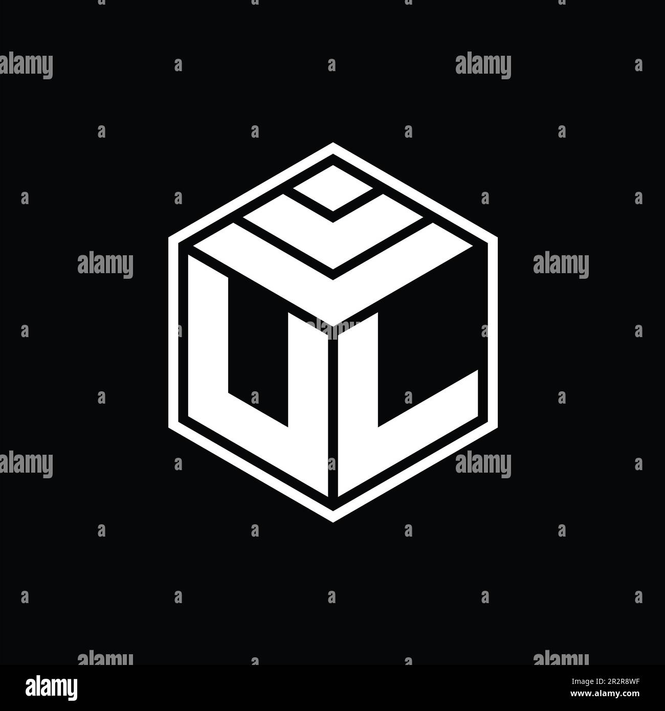 Monogramme UL avec modèle de conception de contour isolé de forme géométrique hexagonale Banque D'Images